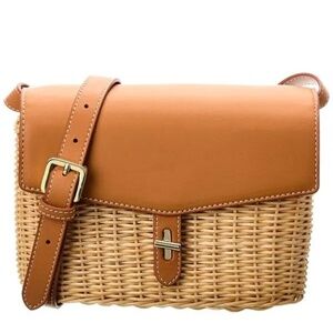 New J. McLaughlin Rivington Straw & Brown Leather Crossbody Bag